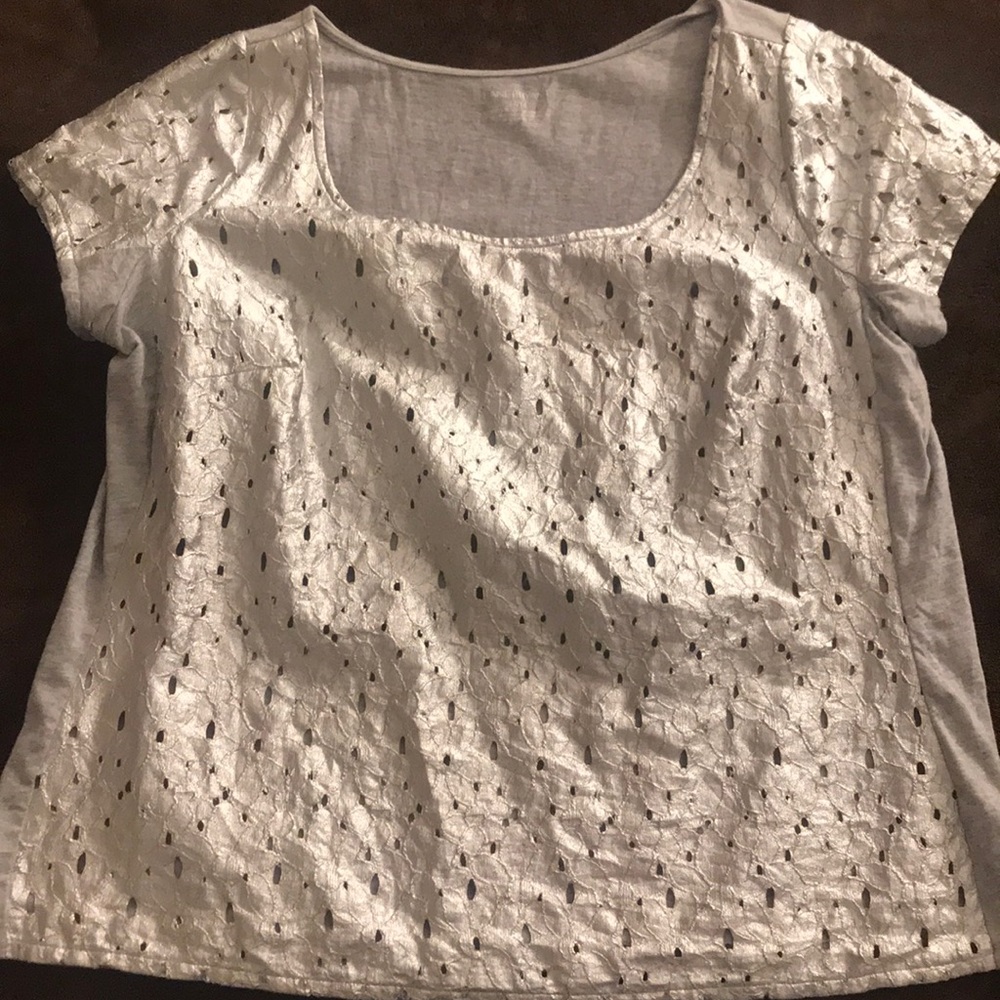 Lane Bryant peep hole silver shirt